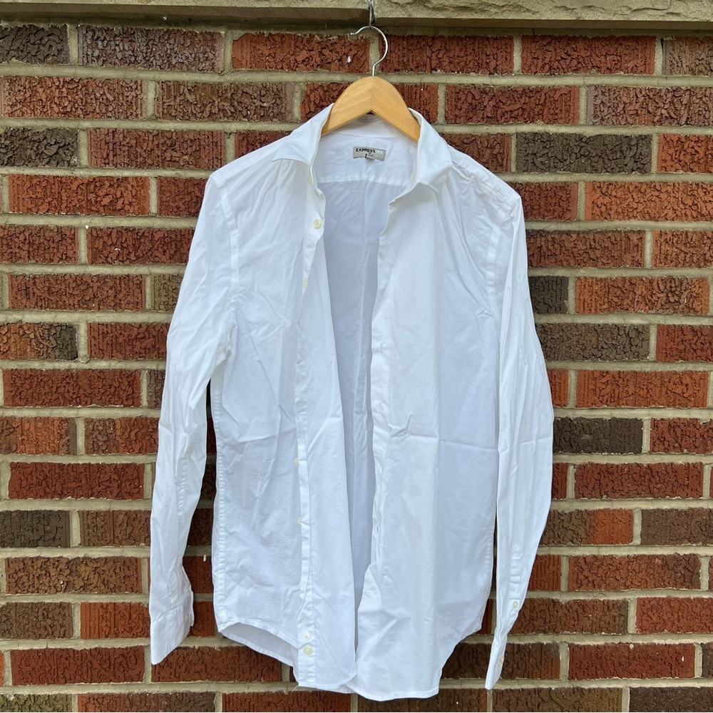 Express White Button Down Collared Fitted Dress S… - image 1